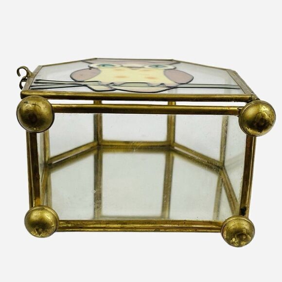 Vintage 1970s Interpur Owl Stained Glass Jewelry Trinket Box Mirrored MCM Taiwan - Picture 9 of 13